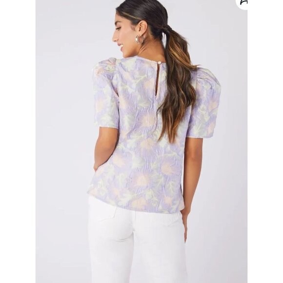 NWT Abbey Glass Women's Marty Top XL Lilac Floral Jacquard Crew Neck Short Sleev - Picture 2 of 13